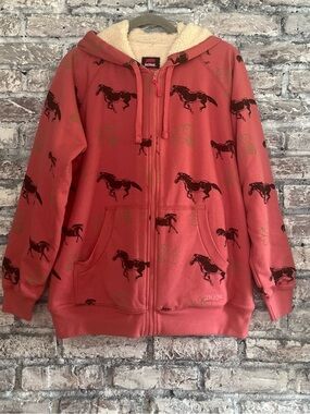 Coral Horse-Print Sherpa-Lined Zip Jacket Brand New No tags smoke & pet free